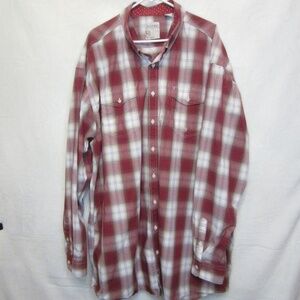 Roper Men's Red/Brown Plaid Long Sleeve Button Down Western Shirt 4XLT